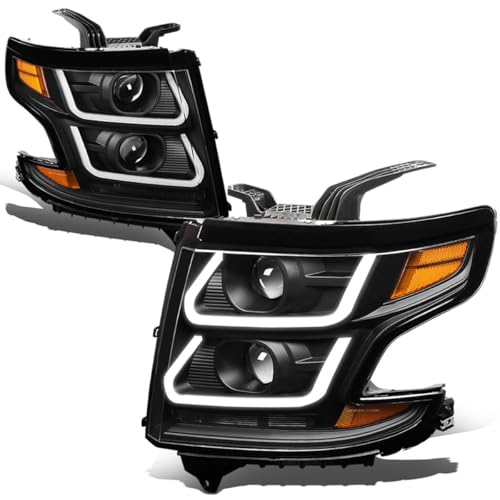 Auto Dynasty LED DRL Headlights Assembly Compatible with 2015-2020 Chevy Tahoe Suburban, 2016-2019 Suburban 3500HD, Dual Projector Headlamps Replacement, GM2502405 GM2503405, Black Housing