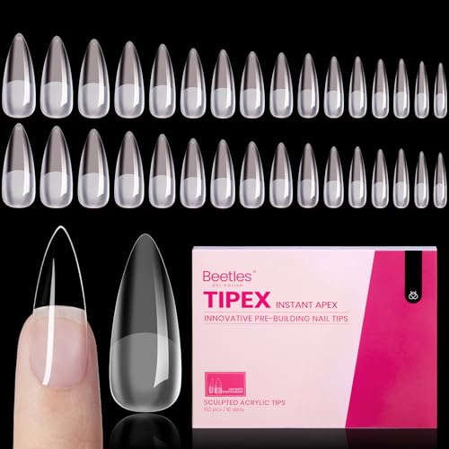 Beetles Tipex Instant Apex Nail Tips, 192Pcs Medium Stiletto Acrylic Nails Pre-Building Pre-Etched Thicker Gel Nail Tips - 16 Sizes Strong Full Cover for Women