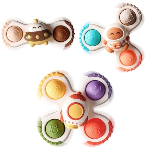 ALASOU 3PCS Pop Suction Cup Spinner Toys for 1 Year Old Boy Girl|Novelty Spinning Tops Toddler Toys Age 1-2|Sensory Baby Bath Toy for Toddlers 1-3|12 18 Months Boy Birthday Gift for Infant