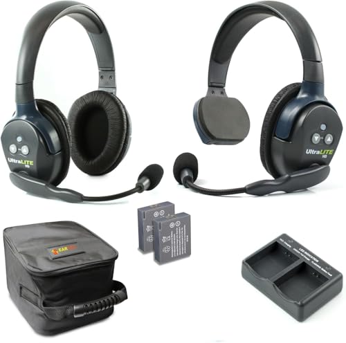 Eartec UL2SD Ultralite-HD 2-Person Full Duplex Wireless Intercom Headset Communication System, Single and Dual Ear Headsets, Up to 1000ft Range, U.S. Company