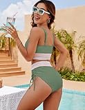 Blooming Jelly Womens High Waisted Bikini Sets Tummy Control Bathing Suit Two Piece Color Block Swimsuits (XL, Green)