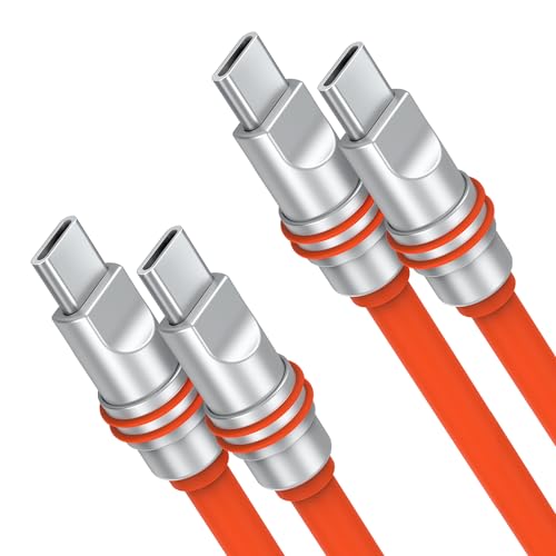 Hichain Pack of 2 USB C Charger Cable Orange 4 ft, 100W Type C Fast Charging Cord Silicone Data Transfer Chubby Cable for Phone Samsung Galaxy Pixel Huawei Xiaomi PS5 WH-CCO4-2P