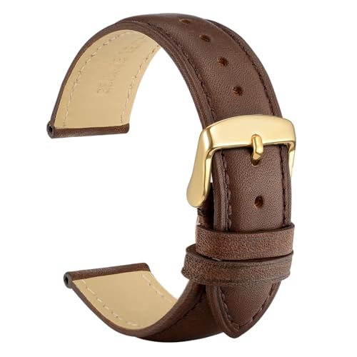 WOCCI 20mm Vintage Leather Watch Band for Men and Women, Gold Buckle (Dark Brown)