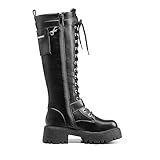 DREAM PAIRS Women's Combat Riding Platform Knee High Boots, Lace Up Fall Lug Sole Gothic Motorcycle Boots with Inside Zipper,Size 9,Black,SDKB2304W