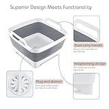 2.4 Gal(9L) Collapsible Dish Basin with Drain Plug, Space Saving Outdoor Multiuse Foldable Sink Tub, Dishpan, Kitchen Storage Tray for Camping, Vegetable Washing, RV (Gray)