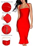 houstil Women's V Neck Halter Fishtail Bandage Bodycon Dress Party Summer Wedding Guest Dress (S,Orange Red)