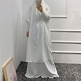 Women Muslim 2 Set Solid Color Plus Long Sleeve Thobe One-size Longuette Overall Abaya Thobe with Hoodied Hijab