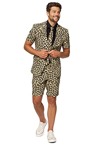 Opposuits Men's Summer Suit - Animal Print Outfit - Slim Fit - Includes Short Sleeved Blazer - Shorts and Tie