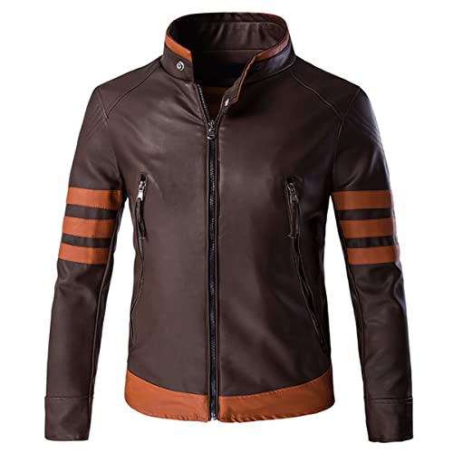 AOWOFS Men's Faux Leather Jacket Brown Moto Motorcycle Bomber Punk Fashion Slim Fit Coat