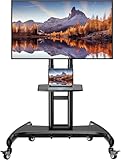 Perlegear Mobile TV Cart for 32-82 Inch Flat/Curved LED/LCD/OLED TVs Rolling TV Stand with Height Adjustable Shelf Max VESA 600x400mm up to 100lbs- Outdoor TV Stand Trolley with Wheels PGTVMC05-1