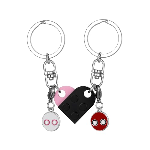 Drogomen Matching Keychains for Couples Friendship Cute Brick Heart Key Chains for Him and Her Valentine's Day Gifts Stuff Matching Couple Keychains for Boyfriend Girlfriend Best Friends (SG)