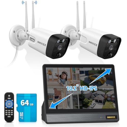(10’’ UHD Monitor) 2-Way Audio 2-Antennas Enchance WiFi Wireless 5MP PIR Outdoor Camera Wireless Home Security Cameras System with Monitor Indoor Video Surveillance DVR Set