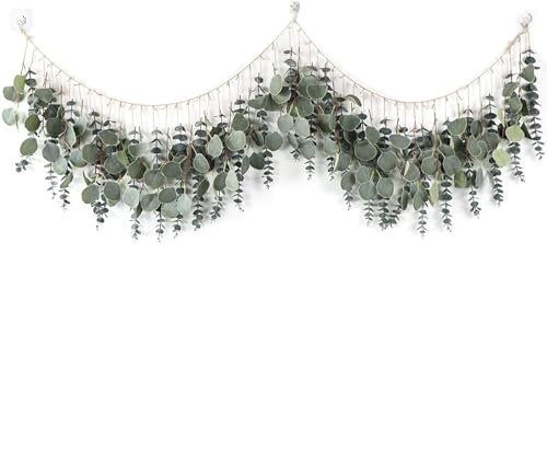 FADOVYE Eucalyptus Wall Decor Boho Wall Decor Hanging Artificial Eucalyptus Strand Fake Plant Leaves Decoration for Bedroom Office Kitchen Home Decorations