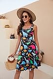 Fanient Womens Dress Cartoon Dinosaur Print Midi Dress Summer Casual Sleeveless Sundress Plus Size XXXL