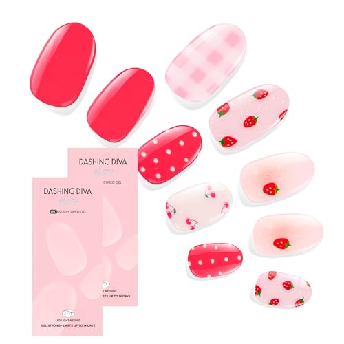 Dashing Diva Glaze Nail Strip Duo - Eat Your Fruits Collection - Central Park Picnic & Cherry Vanilla - Long Lasting, Chip Resistant, Semi-Cured Gel Nail Strips - Contains 2 Colors