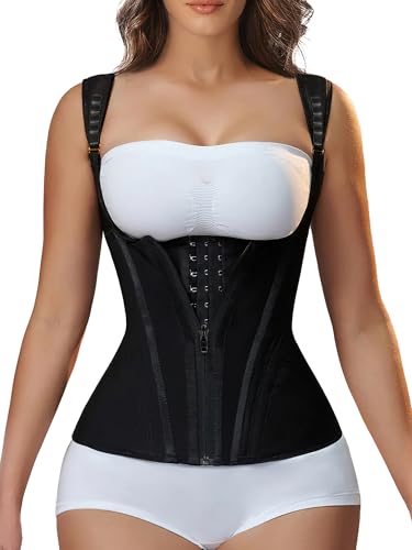 YIANNA Waist Trainer for Women Tummy Control Sports, Workout Hourglass Vest Waist Cincher with Adjustable Shoulder Strap,YA7293-Black-L