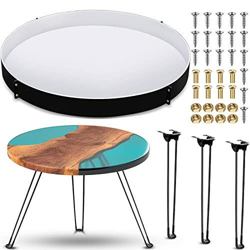 Lallisa 24 Inch Extra Large Resin Table Molds Round Epoxy Resin Molds Set with Metal Frame 3 Hairpin Legs for Table Epoxy Resin Table Mold Epoxy Table Mold for Charcuterie Board River Table DIY Art