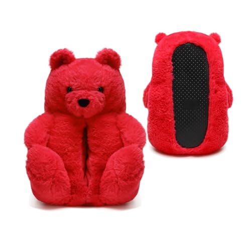 Women's Teddy Bear Slippers Red Cute House Bedroom Slippers for Women,Fuzzy Animal Slippers Indoor Cozy Soft Slip on Slippers Shoes for Women Teen Girl Trendy Stuff Valentine's Birthday Holiday Gifts