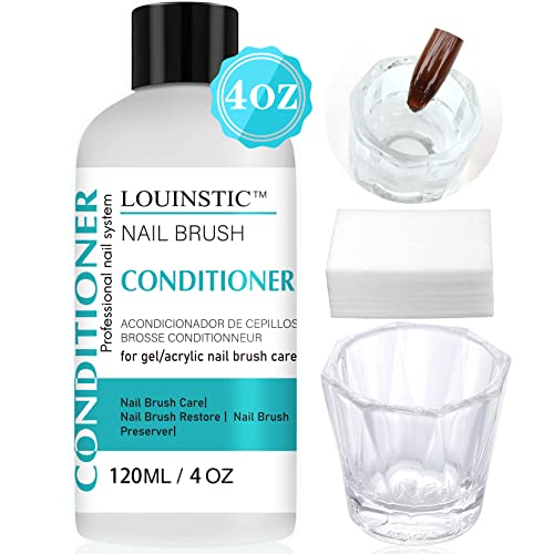 LOUINSTIC Acrylic Nail Brush Cleaner - Quickly Clean Gel/Acrylic Nail Brushes, Paint Brushes, Airbrushes, Art Tools, Nail Brush Cleaner Conditioner Preserver and Restorer 4 OZ