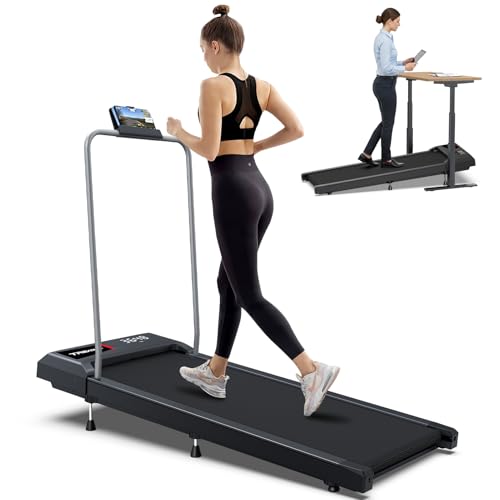 WELLFIT Walking Pad with Handle Bar, 2.5HP Quiet Treadmill with 3-Level Incline, LED Display, 265lbs Capacity, 5.0MPH Under Desk Treadmill for Home Office, Compact for Seniors & Adults