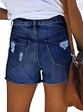 Pink Queen Summer Trendy Ripped Jean Shorts for Women High Rise Tummy Control Straight Legs Hot Shorts Destroyed Frayed Raw Hem Denim Shorts with Pockets Blue XL