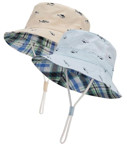 Durio Baby Bucket Sun Hat Toddler Hats Boys Summer Sun Hats for Kids Beach Hat 2Pack Beige/Blue 3-6 Months