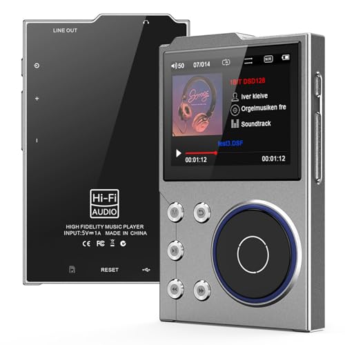 HiFi MP3 Player with Bluetooth, Lossless DSD DAC Flac, High Resolution Music Player, Portable Audio Player with 16 GB Memory Card, Supports up to 256 GB, 2.4 Inch