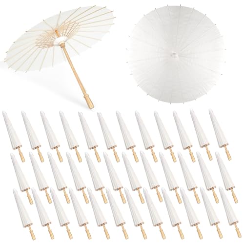 HEYTIMI 36 Pack 33 Inch White Paper Umbrellas Chinese Japanese Parasol Oiled Paper DIY Painting Craft Decorative Umbrellas for Wedding Bridal Showers Party Decor