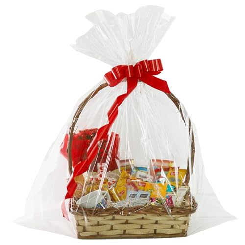 Morepack Extra Large Cellophane Bags,35x47 Inch Big Clear Basket Bags 10 Pcs Jumbo Cellophane/Cello Wrap for Gift Baskets