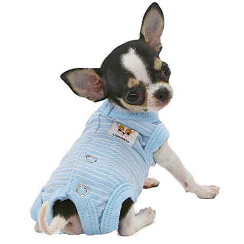 LOPHIPETS Girl Dog Shirts Pajamas for Small Teacup Dog Chihuahua Yorkie Puppy Cat Clothes-Cambridge Blue Strips/XXS