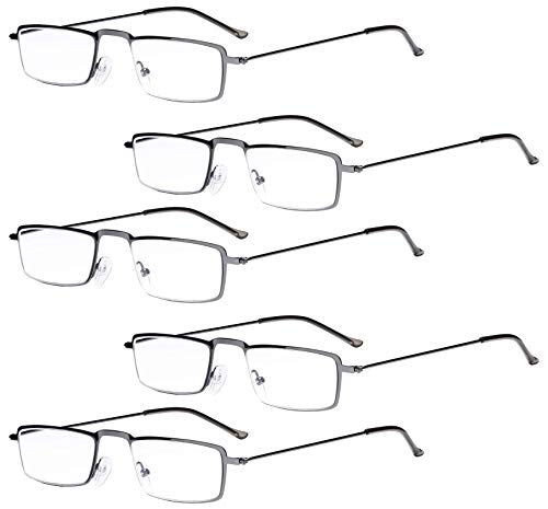 Eyekepper 5-Pack Straight Thin Stamped Metal Frame Half-Eye Style Reading Glasses Readers Gunmetal +2.75