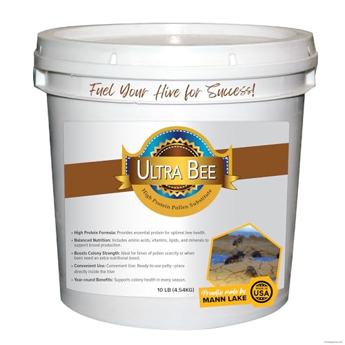 Mann Lake Ultra Bee Pollen Substitute, High-Protein Dry Feed for Healthy Bee Colonies to Support Brood Growth & Vitality, Nutrient-Rich with Vitamins and Amino Acids, No Animal by-Products, 10-Lb