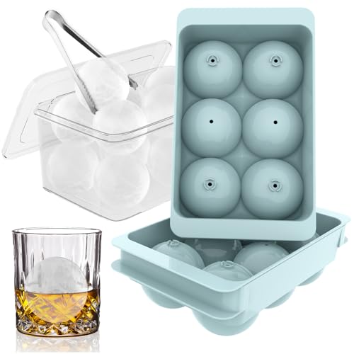 WIBIMEN Large Ice Cube Molds, Big Round Whiskey Ice Cube Trays for Freezer, Easy to Fill & Release, Whiskey Bourbon Cocktail(1.9In*6 Balls- Blue/2 Pack)