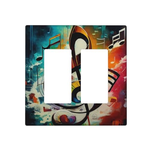 Sghxwp Colorful Musical Notes on A Rainbow Hued Background 2 Gang Rocker Dual Outlet Covers Wall Plate Decorative Switchplate Electrical Faceplate Gfci Light Switch Covers for Farmhouse Decor