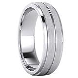 Heavy Solid Sterling Silver 6mm Unisex Wedding Band Comfort Fit Ring Brushed Raised Center Grooved Polished Sides (10)