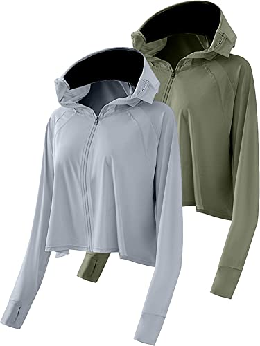 Hercicy 2 Pcs UV Protection Clothing Sun Protection Hoodie Jacket Full Zip UV Block Clothing for Women
