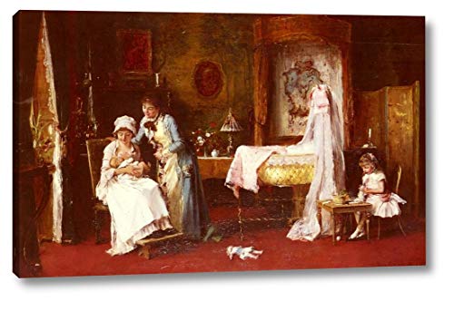 Maternal Happiness by Mihaly Munkacsy - 15" x 24" Gallery Wrap Canvas Art Print - Ready to Hang
