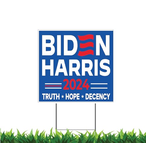Biden Harris 2024 Yard Sign Biden Harris 2024 Sign Biden For President Truth Hope Decency Lawn Sign 24x24" Square Yard Sign (Outdoor, Weatherproof Corrugated Plastic) Metal Stake Included, by M&R