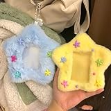 2 Pcs Star Photocard Holder Cute Plush Keychain Pendant 3 Inch Photo Card Holder Student Card Bag ID Card Case Photo Protective Sleeves ID Badge Holder (Blue and Yellow)