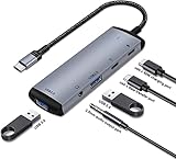 5 in 1 USB C to 3.5mm Headphone and Charger Adapter, USB C Hub OTG USB 3.0 Data Adapter PD 60W Charger Fit with iPhone 16 15 Pro Max, iPad Pro/iPad Air Mini/MacBook Pro, Galaxy S24 23 S22, Pixel 9 8