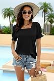 WIHOLL Black Tops for Women Dressy Casual Square Neck Summer Short Sleeve Tshirts S