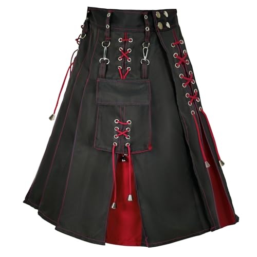Usthirit Kilt for Men Scottish Traditional Modern Men's kilt(Z3711RD,2XL)