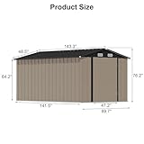 Patiowell 12 x 8 FT Outdoor Storage Shed, Steel Shed Storage House with Design of Lockable Doors, Utility and Tool Storage for Garden, Patio, Backyard, Outside use, Brown