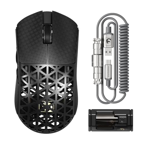 MAMBASNAKE M5 Ultra Carbon Fiber 8000Hz Wireless Gaming Mouse, 39g Superlight, 42000DPI, PAW3950MAX Sensor, Nordic 52840 Chip, Bluetooth/2.4G/USB-C Wired Mice with Coiled Cable for PC/Mac (Black)