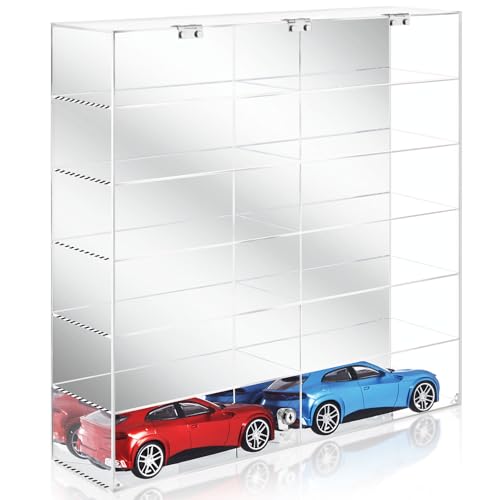Juexica 1: 18 Scale Diecast Display Case Clear Acrylic Toy Model Cars Cabinet Wall Mounted Storage Showcase Hold 12 Cars, Lockable with Mirror Back, 23.62 x 23.62 x 6.1 Inch