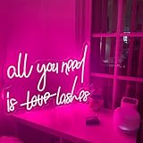 FARNEW All You Need is Love Lashes Neon Sign Light for Bedroom Bar Party Home Led Neon Light Custom Led Neon Hangs Sign Home Room Wall Decoration (Pink)