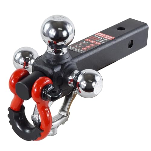 REYSUN Trailer Hitch Tri-Ball Hitch with Rotatoble Tow Shackle and Tow Hook, fits for 2-inch Receiver, Chrome Trailer Ball…