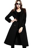 Escalier Women's Wool Trench Coat Double-Breasted Jacket with Belts Black XL