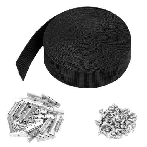 Threehoney 2 Inch Wide x 40 ft Chair Webbing Replacement Kit Upholstery Webbing Elastic Band to Repair Sagging Couch Chair Patio Furniture Metal Clips Patio Strap Repair Kit for Furniture