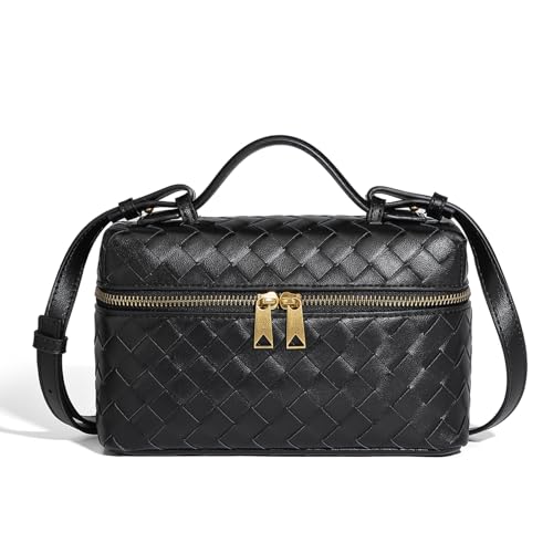 Trendy Woven Crossbody Purse Bag for Women Cute Shoulder Bag Square Box Bags Mini PU Leather Top Handle Purses Handbag